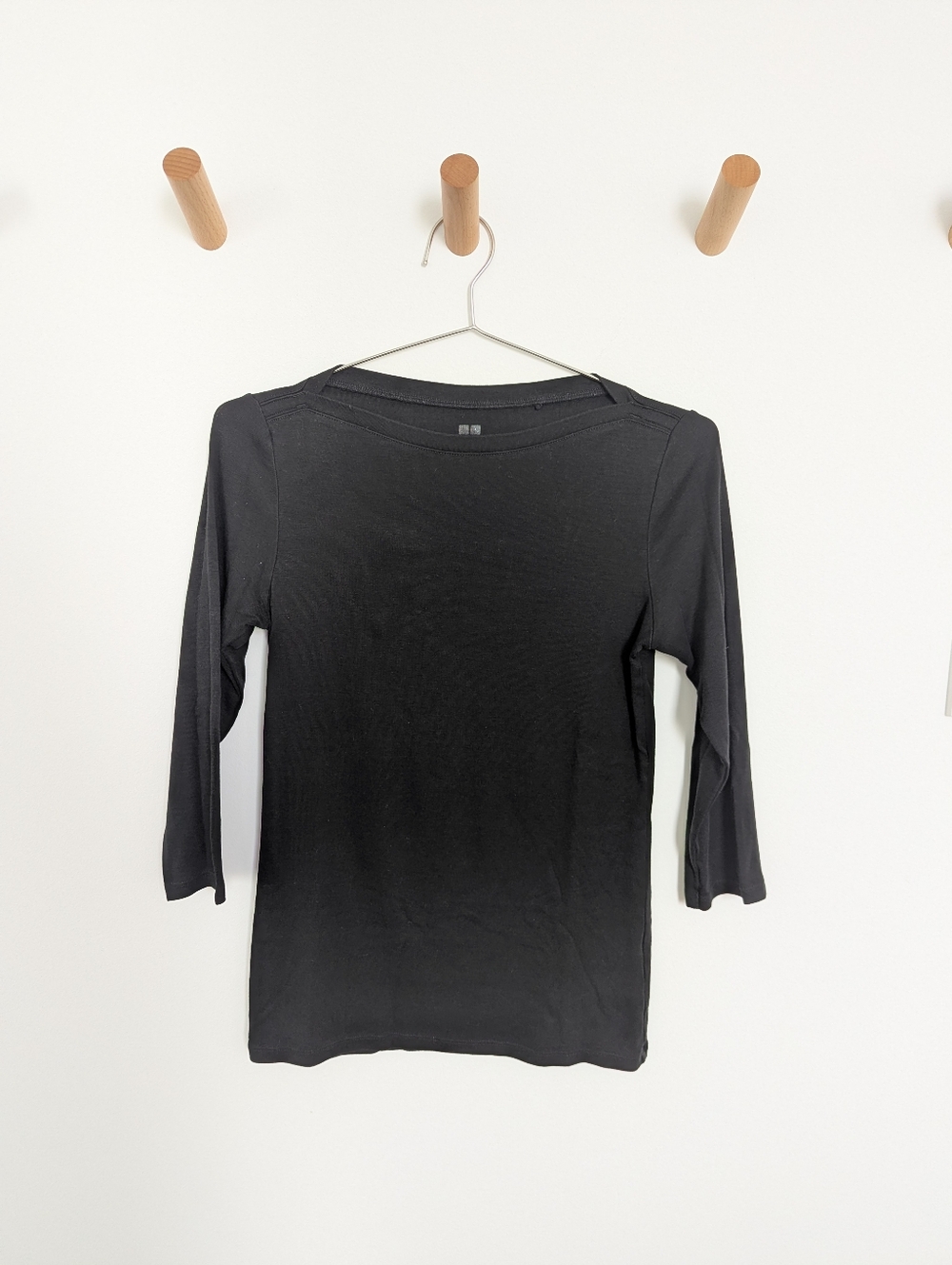 Uniqlo Supima Cotton Boatneck 3/4 Sleeve Shirt - Black, Women's Small